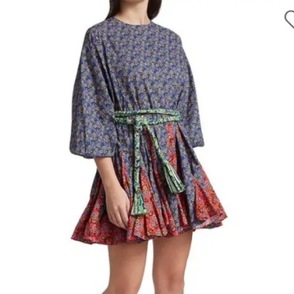 $495 NWT Rhode Ella Cotton Dress in Navy Mosaic Floral Sz X-Small - Picture 1 of 11